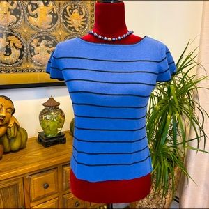 Knit Blue Top flattering Cap sleeve top